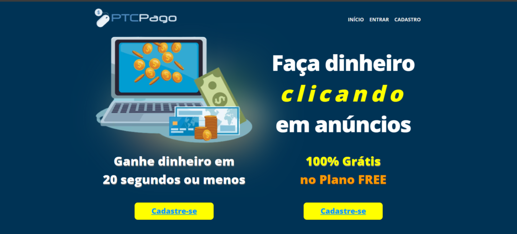 Imagem da Página Inicial do Site PTC Pago - PTC Levado a Sério