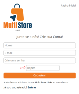 Página de Cadastro do Site Multi Store Links